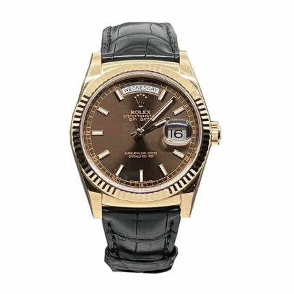 Rolex Day Date 118 139 Brown Dial Black Leather 1 1