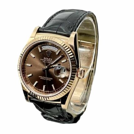 Rolex Day Date 118139 Black Leather Replica 1