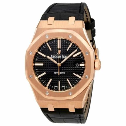 Audemars Piguet Royal Oak Automatic Black Dial Black Leather Strap Mens Watch 15400orood002cr01 1