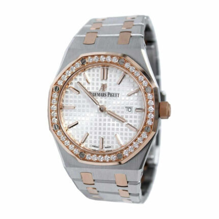 Audemars Piguet Royal Oak Quartz Ladies Rose Gold Steel Silver Index Diamond Bezel 67651sr Zz 1261sr 01 Replica 2 1