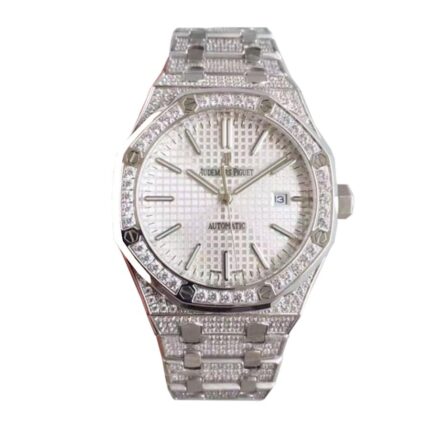 Audemars Piguet Royal Oak Selfwinding 15400 Stainless Steel White Dial Iced Out Replica 1