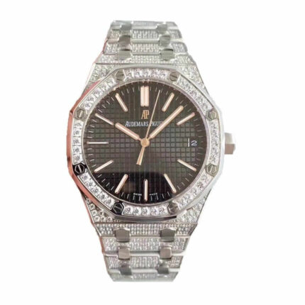Audemars Piguet Royal Oak Silver Diamond Black Dial A110bl72 Iced Out Replica 2 1