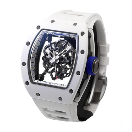 Richard Mille Rm55 Kv White Ceramic Bubba Watson Japan Blue Skeleton Dial M8215 Replica 1 1