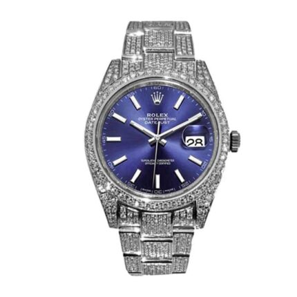 Rolex Datejust White Gold Blue Dial Iced Out 126300 Replica 2
