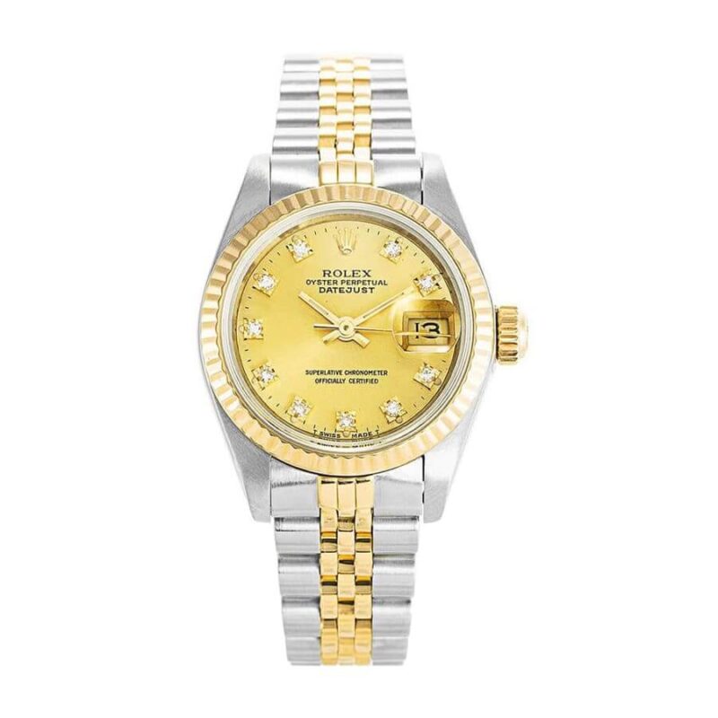 Rolex Datejust Yellow Gold Steel Diamond Dial Ladies 69173 Jubilee Super Clone