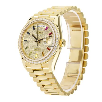 Rolex Day Date Yellow Gold With Pave Diamond Dial Sapphire 128348rbr 1 1