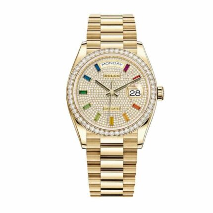 Rolex Day Date Yellow Gold With Pave Diamond Dial Sapphire 128348rbr Replica 1 1