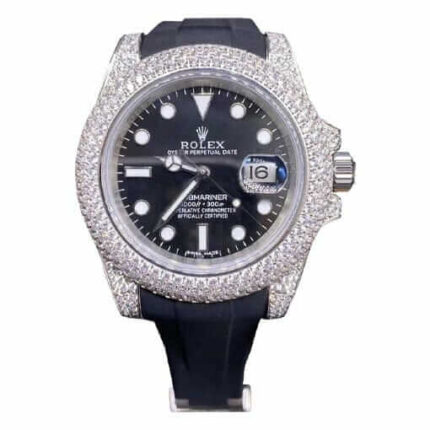 Rolex Submariner Flex Rubber Strap Iced Out Bezel 40mm 1163363 1