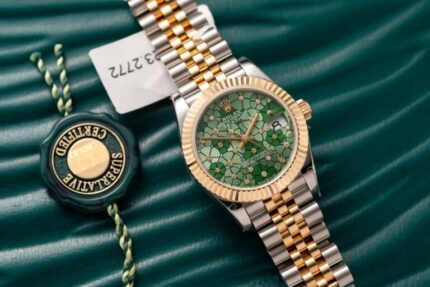 Dong Ho Nu Rolex Boc Vang Datejust Mat So Xanh Olive Hoa La GM 31mm 4 768x512 1