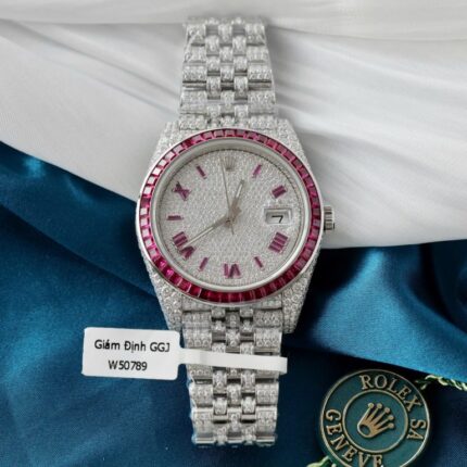 Dong Ho Rolex DateJust Che Tac Hong Ngoc Kim Cuong Moissanite Hong Kong 41mm 2 768x768 1