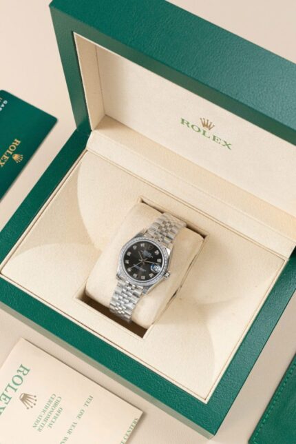 Dong Ho Rolex DateJust Lady Replica Cao Cap Mat Xam Coc So Dinh Da 31mm 2 768x1151 1