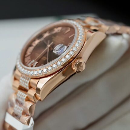 Dong Ho Rolex DateJust Nu Mat Chocolate Che Tac Boc Vang Dinh Moissanite 31mm 8 768x768 1