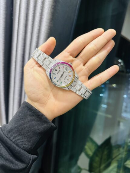 Dong Ho Rolex DateJust Rainbow Replica 11 Dinh Full Kim Cuong Moissanite 41mm 5 768x1024 1