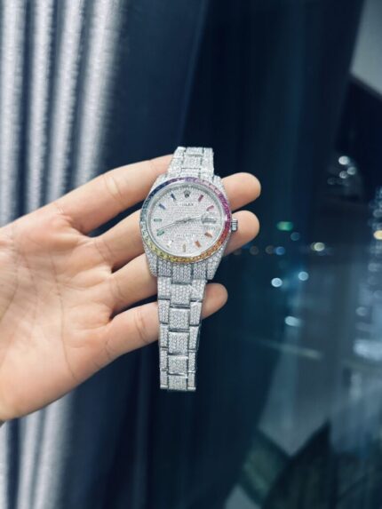 Dong Ho Rolex DateJust Rainbow Replica 11 Dinh Full Kim Cuong Moissanite 41mm 8 768x1024 1