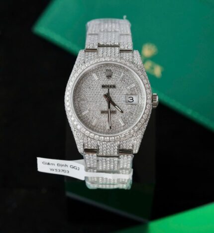 Dong Ho Rolex DateJust Replica 11 Dinh Full Kim Cuong Nhan Tao Hong Kong 41mm 2 768x838 1
