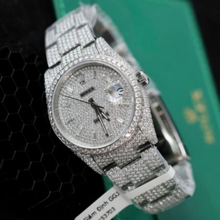 Dong Ho Rolex DateJust Replica 11 Dinh Full Kim Cuong Nhan Tao Hong Kong 41mm 4 768x768 1