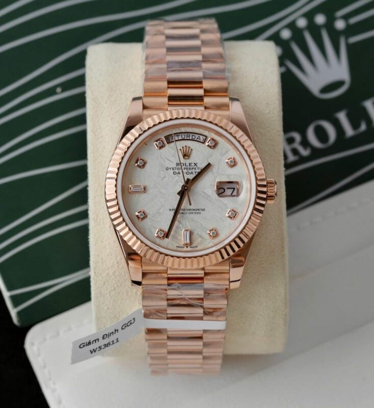 Rolex Day-Date 40mm Custom Super Clone Rose Gold Wrapped + Moissanite Diamonds Dial
