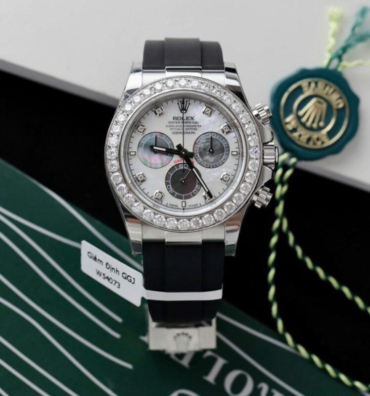 Daytona 40mm Super Clone Mother of Pearl Number Pile Dial & Moissanite Diamond Bezel 