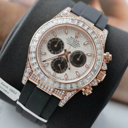 Dong Ho Rolex Daytona Mat Thien Thach Che Tac Boc Vang That Dinh Kim Cuong Moissanite Baguette 40mm 3 768x768 1