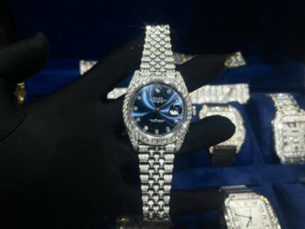 Dong Ho Rolex Do Kim Cuong Moissanite DateJust Mat Xanh Blue 41mm 1 768x576 1