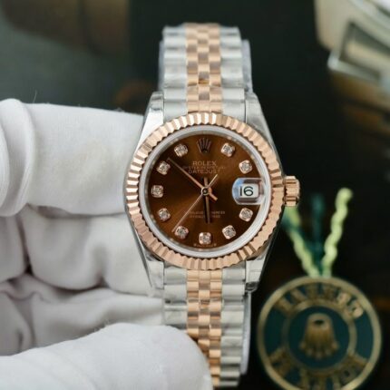 Dong Ho Rolex Lady DateJust Nu Mat Nho Mau Chocolate Replica Cao Cap 28mm 6 768x768 1