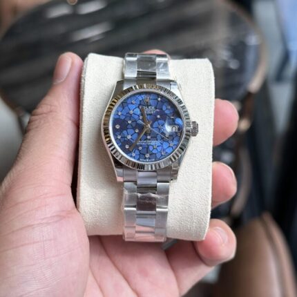 Dong Ho Rolex Nu DateJust Replica Mat So Cay La Mau Xanh Duong 31mm 5 768x768 1