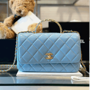 Chanel Coco Mini Handbag Like Auth Blue Smooth Leather With Lock Gold 22x21cm